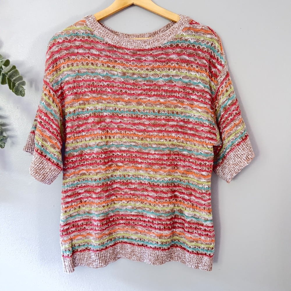 Christopher Banks Sweater Rainbow Beachy Coastal Bohemian Striped Cotton Knit